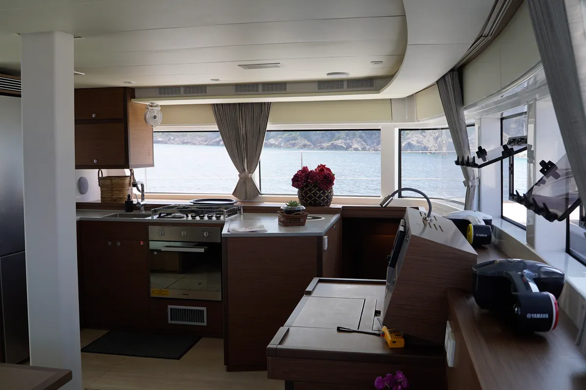 Galley of Blue Velvet, a Lagoon 52 F catamaran at Municipal Unit of Lefkada, Greece