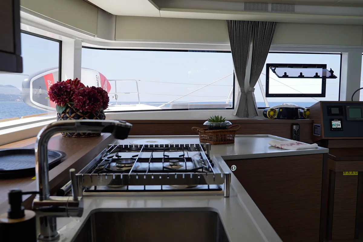 Galley of Blue Velvet, a Lagoon 52 F catamaran at Municipal Unit of Lefkada, Greece