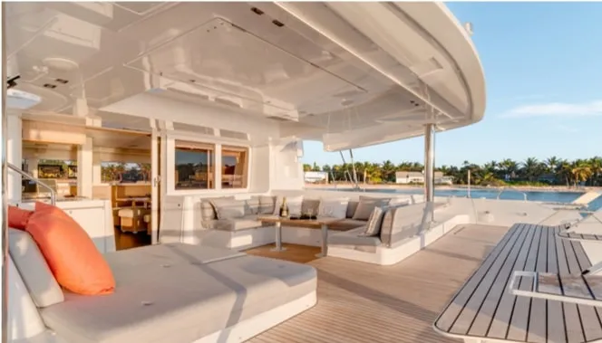 Deck of Blue Velvet, a Lagoon 52 F catamaran at Municipal Unit of Lefkada, Greece
