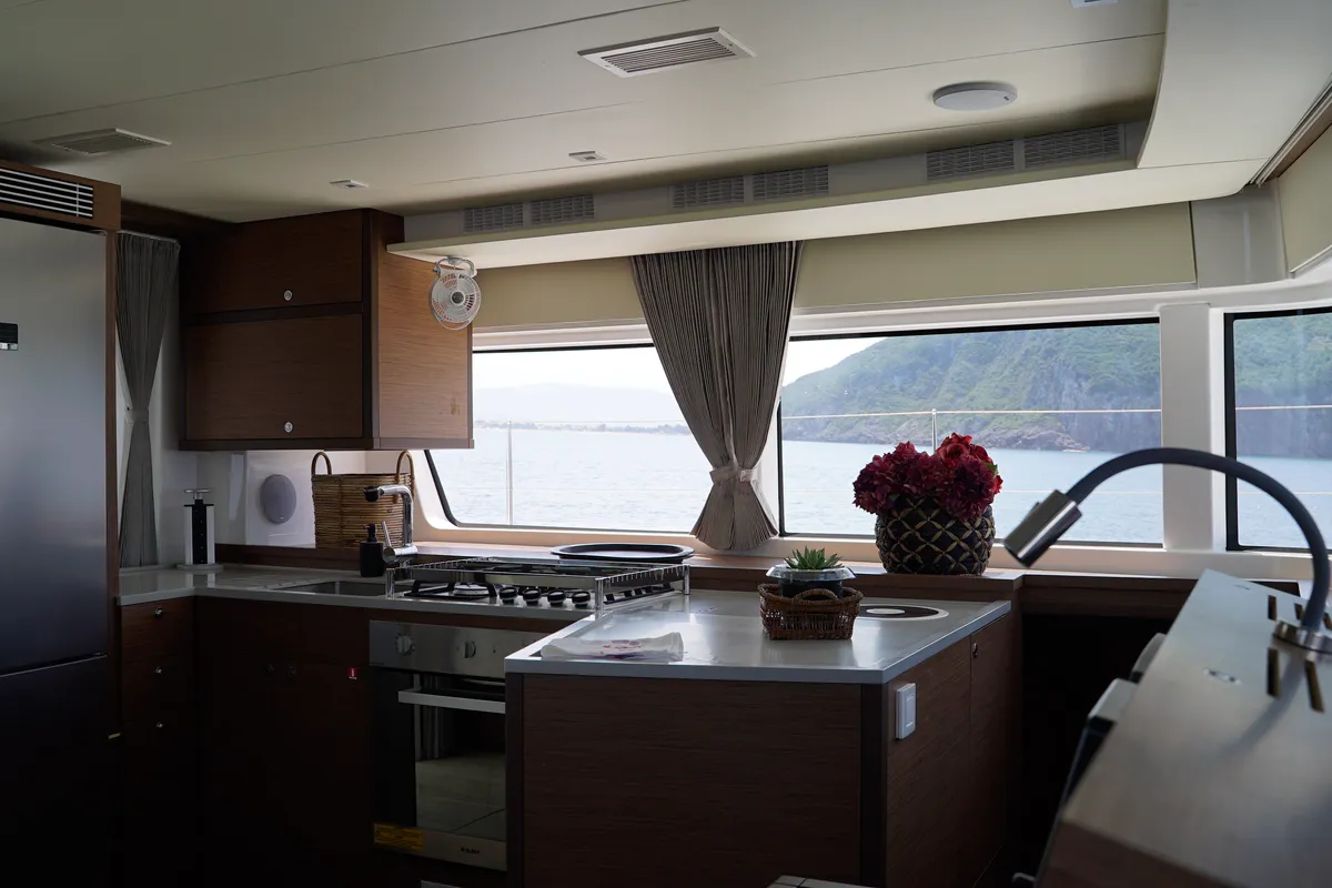 Galley of Blue Velvet, a Lagoon 52 F catamaran at Municipal Unit of Lefkada, Greece