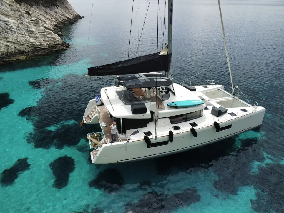 Blue Velvet, a Lagoon 52 F catamaran at Municipal Unit of Lefkada, Greece