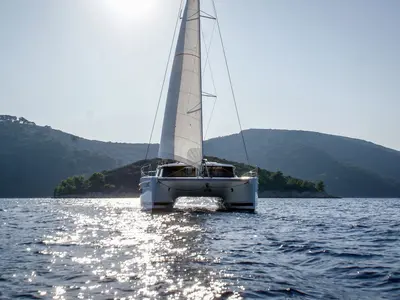 Deck of Lounge, a Fountaine Pajot Helia 44 catamaran at Tivat, Montenegro