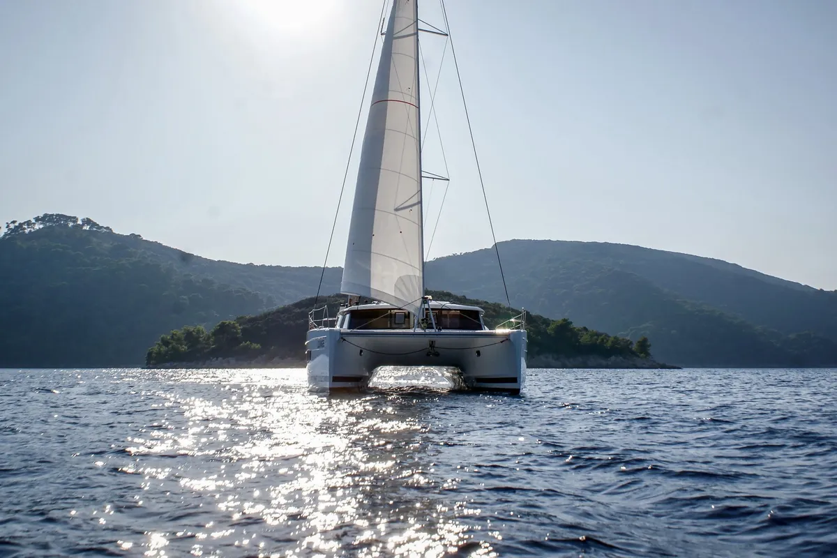 Deck of Lounge, a Fountaine Pajot Helia 44 catamaran at Tivat, Montenegro