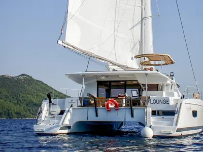Salon of Lounge, a Fountaine Pajot Helia 44 catamaran at Tivat, Montenegro