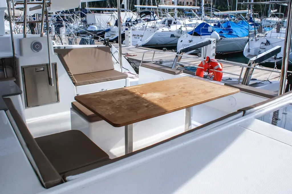 Exterior view of Lounge, a Fountaine Pajot Helia 44 catamaran at Tivat, Montenegro