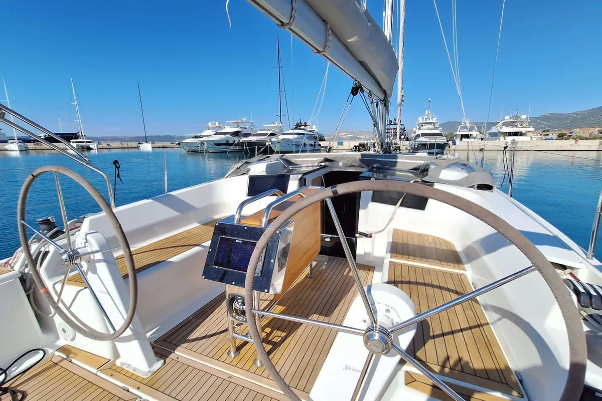 Sunny Day, a Hanse 388 sailboat at Grad Kaštela, Croatia