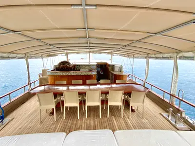 Salon of Bluefest, a Gulet sailboat at Fethiye, Turkey