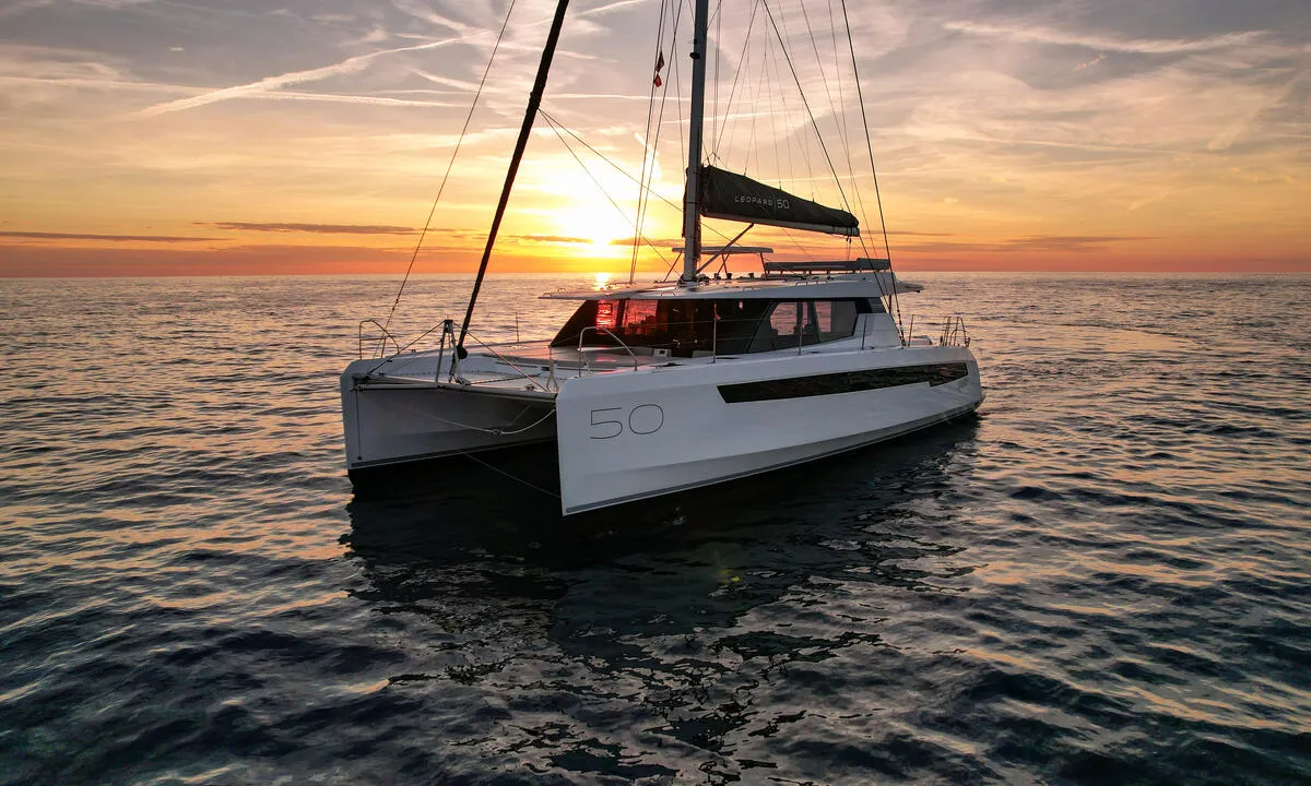 Exterior view of Solaia, a Leopard 50 catamaran at Sukošan, Croatia