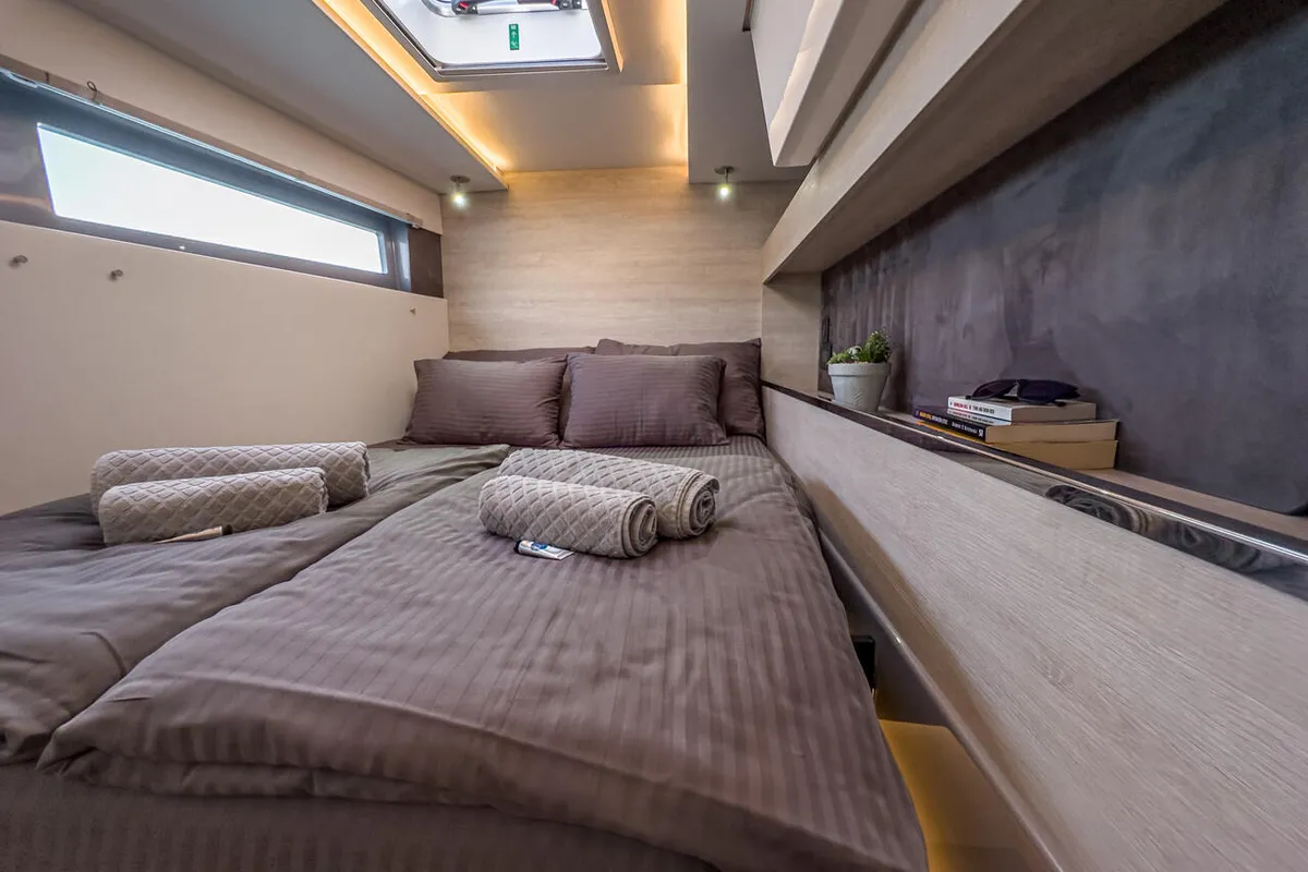 Cabin on Solaia, a Leopard 50 catamaran at Sukošan, Croatia
