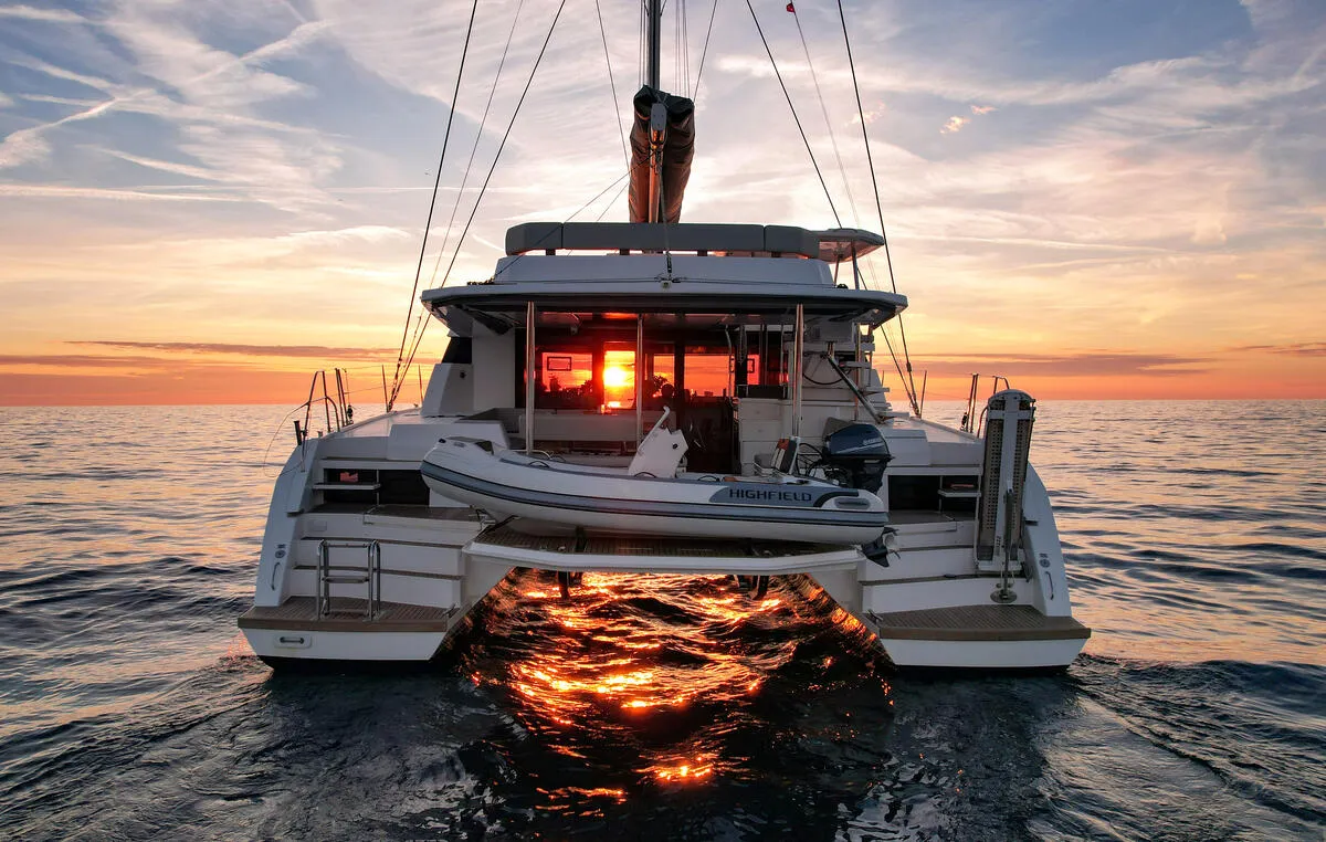 Exterior view of Solaia, a Leopard 50 catamaran at Sukošan, Croatia
