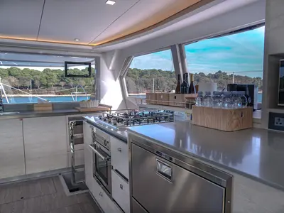 Galley of Solaia, a Leopard 50 catamaran at Sukošan, Croatia