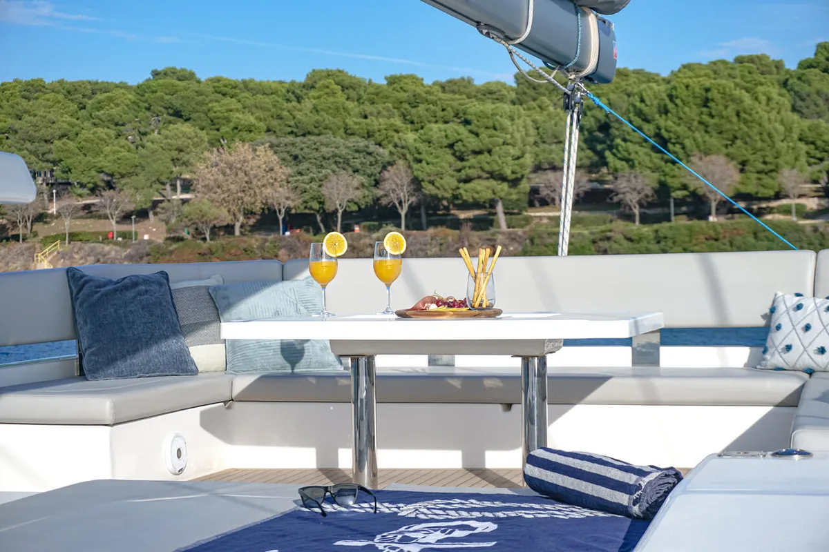 Deck of Solaia, a Leopard 50 catamaran at Sukošan, Croatia