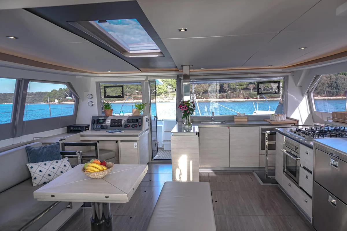 Salon of Solaia, a Leopard 50 catamaran at Sukošan, Croatia