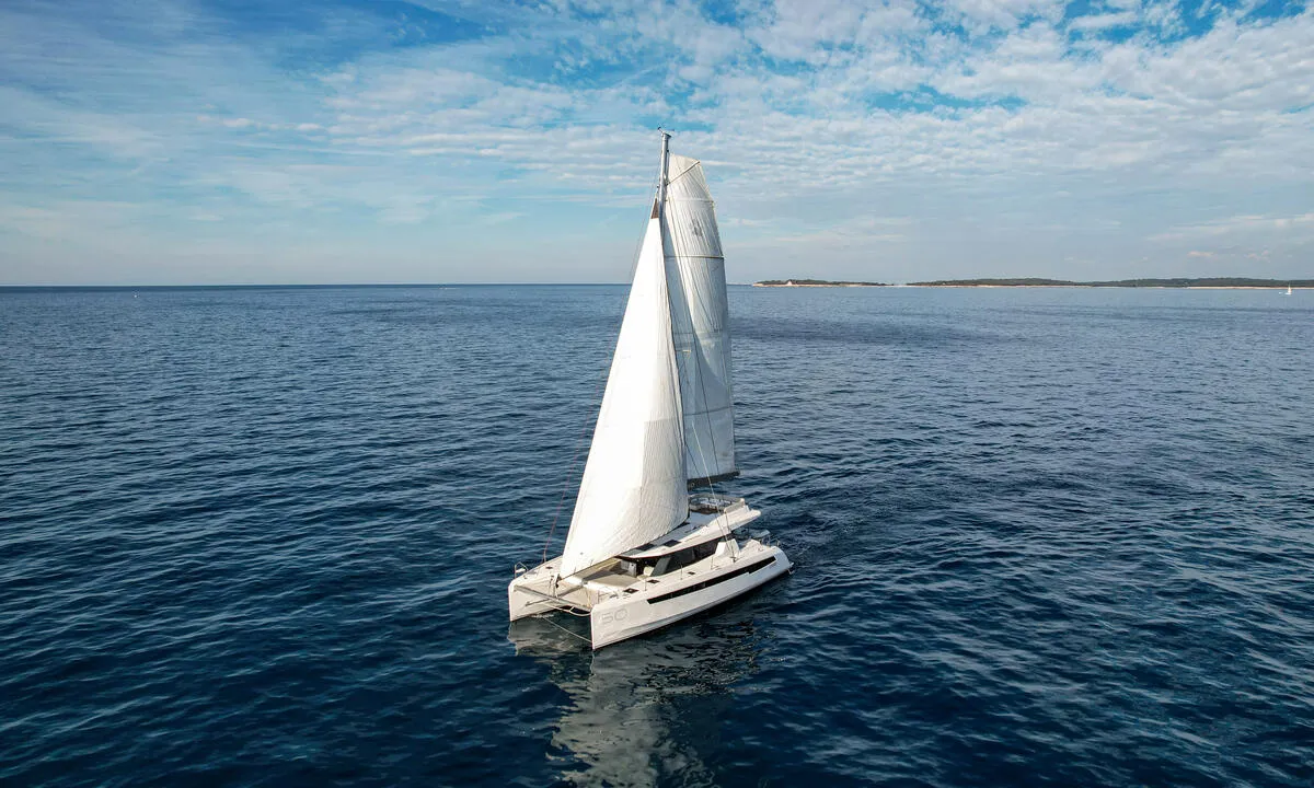 Exterior view of Solaia, a Leopard 50 catamaran at Sukošan, Croatia