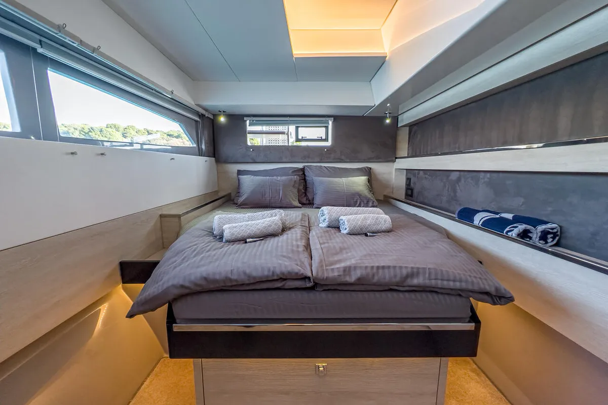 Cabin on Solaia, a Leopard 50 catamaran at Sukošan, Croatia