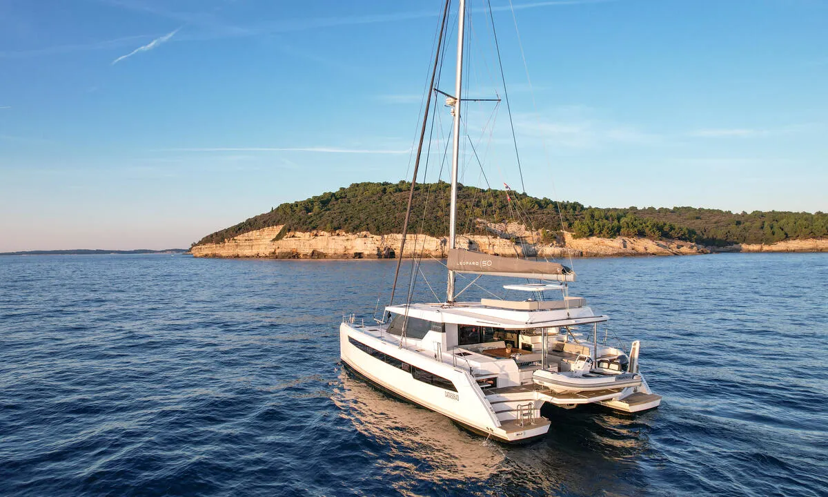 Exterior view of Solaia, a Leopard 50 catamaran at Sukošan, Croatia