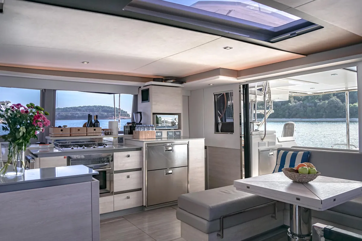Salon of Solaia, a Leopard 50 catamaran at Sukošan, Croatia