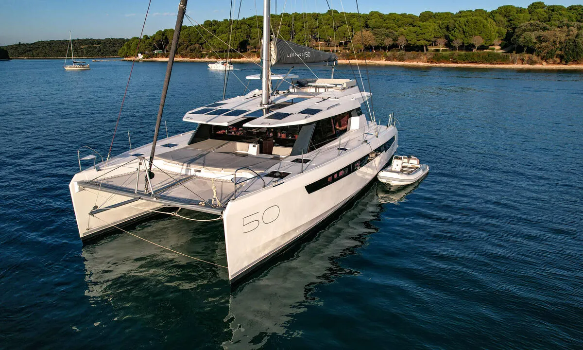 Exterior view of Solaia, a Leopard 50 catamaran at Sukošan, Croatia
