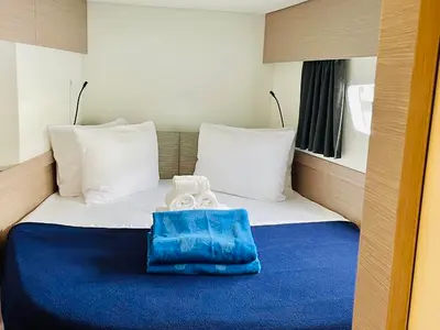 Cabin on Pau Hana II, a Fountaine Pajot Elba 45 catamaran at Road Town, British Virgin Islands