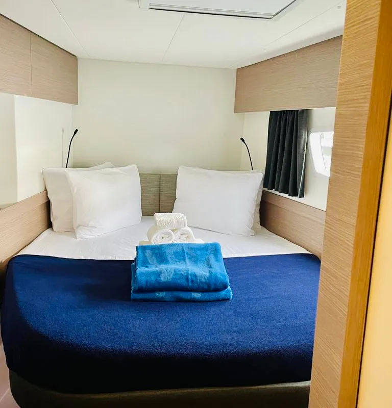 Cabin on Pau Hana II, a Fountaine Pajot Elba 45 catamaran at Road Town, British Virgin Islands