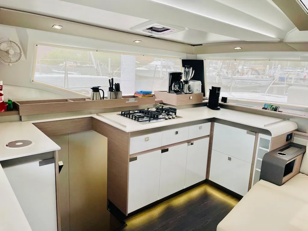 Galley of Pau Hana II, a Fountaine Pajot Elba 45 catamaran at Road Town, British Virgin Islands
