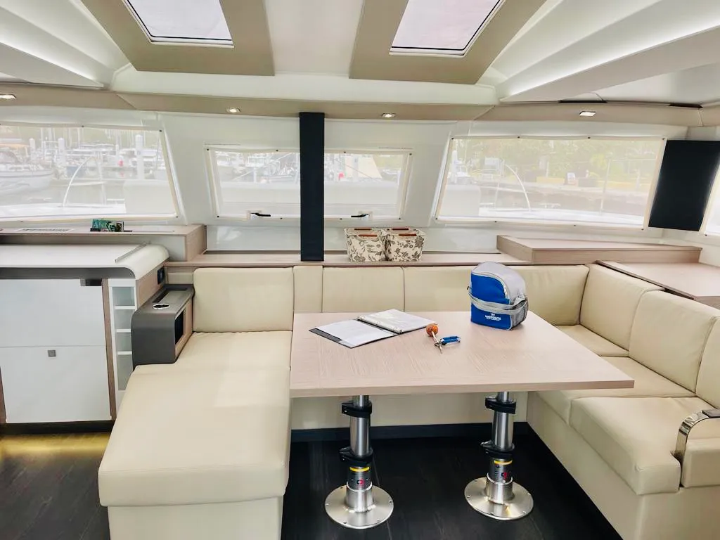 Salon of Pau Hana II, a Fountaine Pajot Elba 45 catamaran at Road Town, British Virgin Islands
