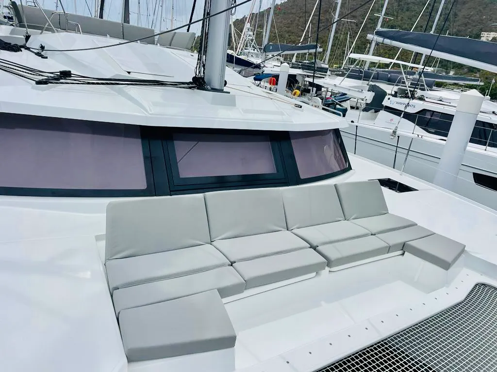 Deck of Pau Hana II, a Fountaine Pajot Elba 45 catamaran at Road Town, British Virgin Islands