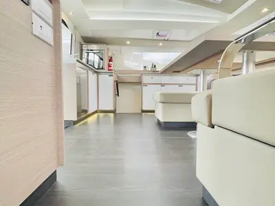 Salon of Pau Hana II, a Fountaine Pajot Elba 45 catamaran at Road Town, British Virgin Islands