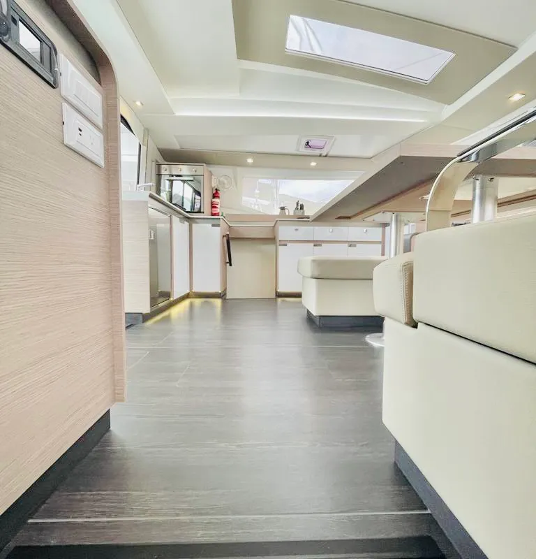 Salon of Pau Hana II, a Fountaine Pajot Elba 45 catamaran at Road Town, British Virgin Islands
