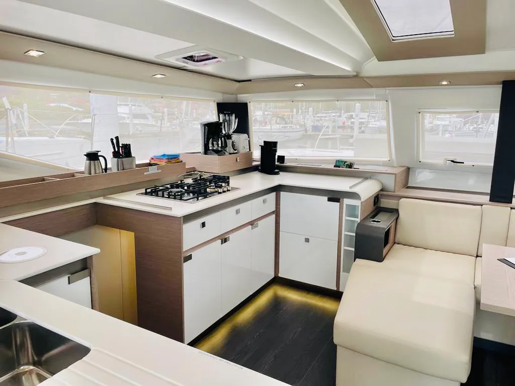Galley of Pau Hana II, a Fountaine Pajot Elba 45 catamaran at Road Town, British Virgin Islands