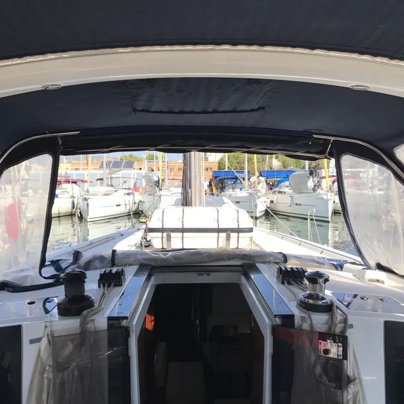 Deck of Alboran XXXIV Nini (Majorca), a Beneteau Oceanis 45 sailboat at es Jonquet, Spain