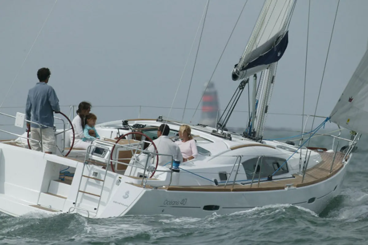 Exterior view of Arina, a Beneteau Oceanis 40 sailboat at Marmaris, Turkey