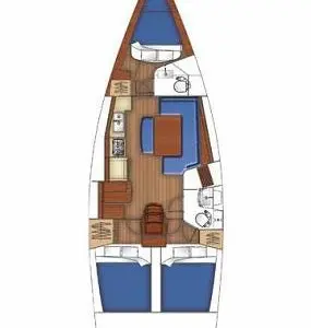 Floor plan of Arina, a Beneteau Oceanis 40 sailboat at Marmaris, Turkey