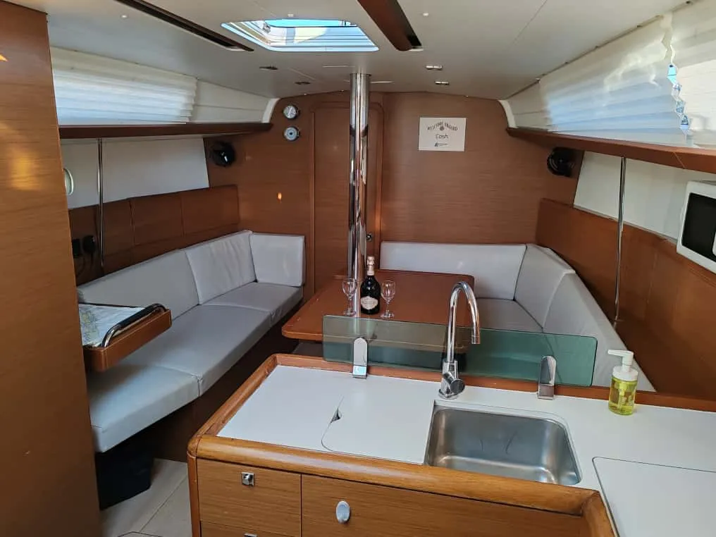 Salon of Alboran XXXIV Nini, a Jeanneau Sun Odyssey 389 sailboat at Pakoštane, Croatia