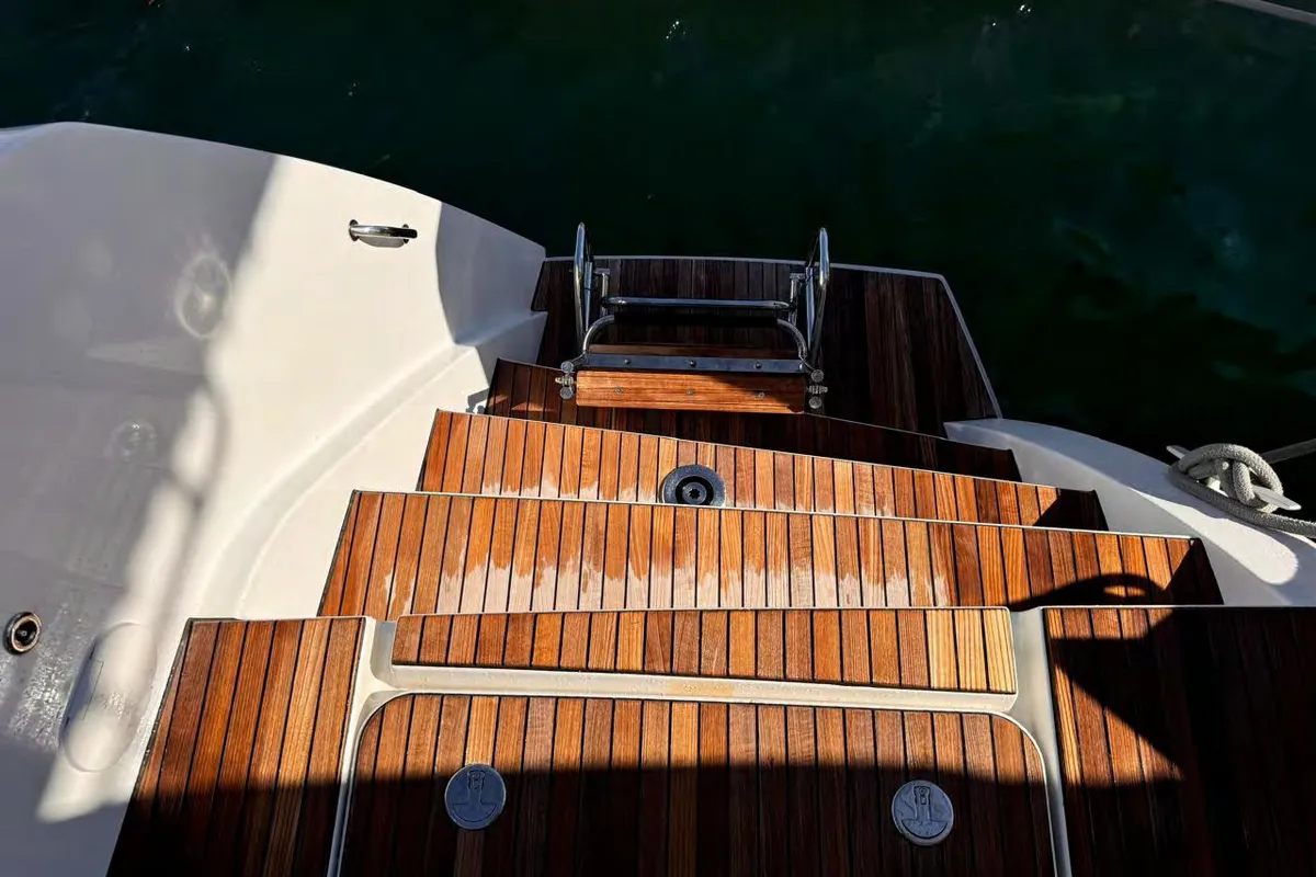 Deck of MADININA, a Lagoon 52F catamaran at Skiathos, Greece
