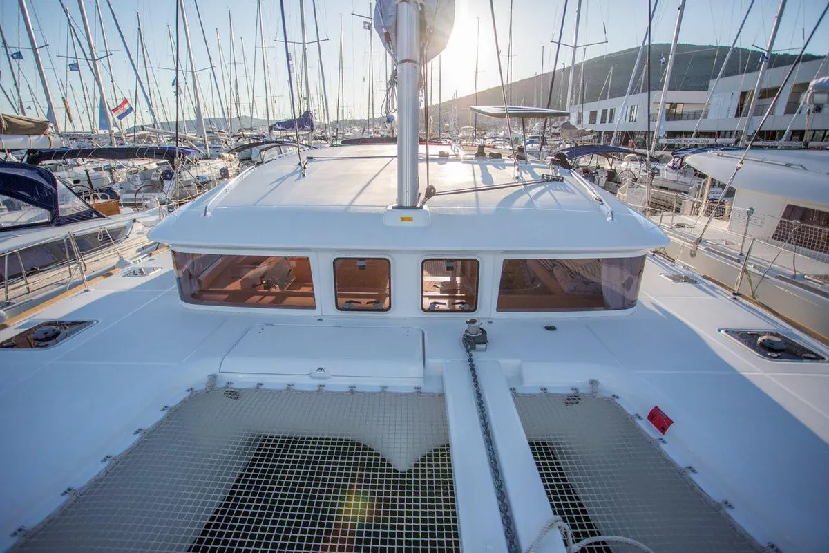 Deck of Mare Quiero, a Lagoon 400 S2 catamaran at Bodrum, Turkey