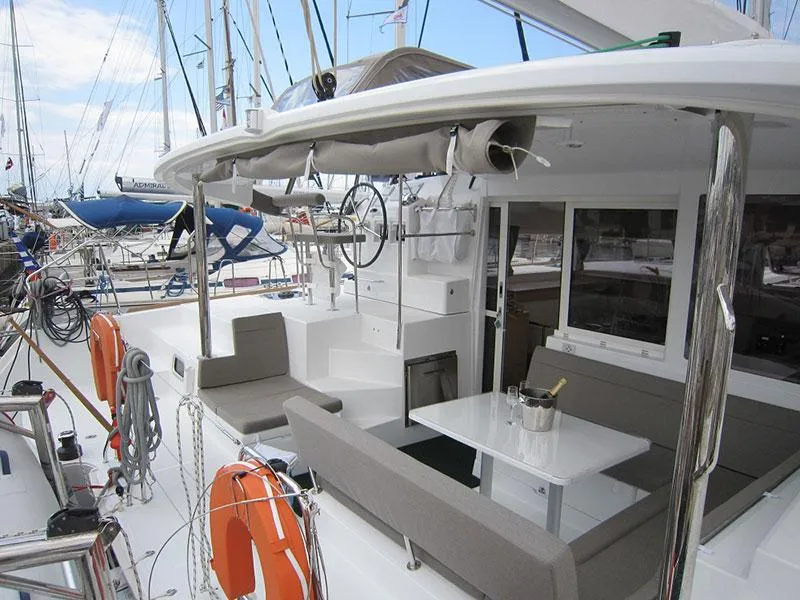 Deck of Mare Quiero, a Lagoon 400 S2 catamaran at Bodrum, Turkey
