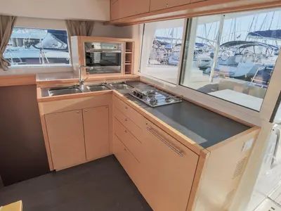 Galley of Mare Quiero, a Lagoon 400 S2 catamaran at Bodrum, Turkey