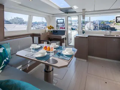 Salon of Moorings 4200/3 Club, a Leopard 42 catamaran at Road Town, British Virgin Islands