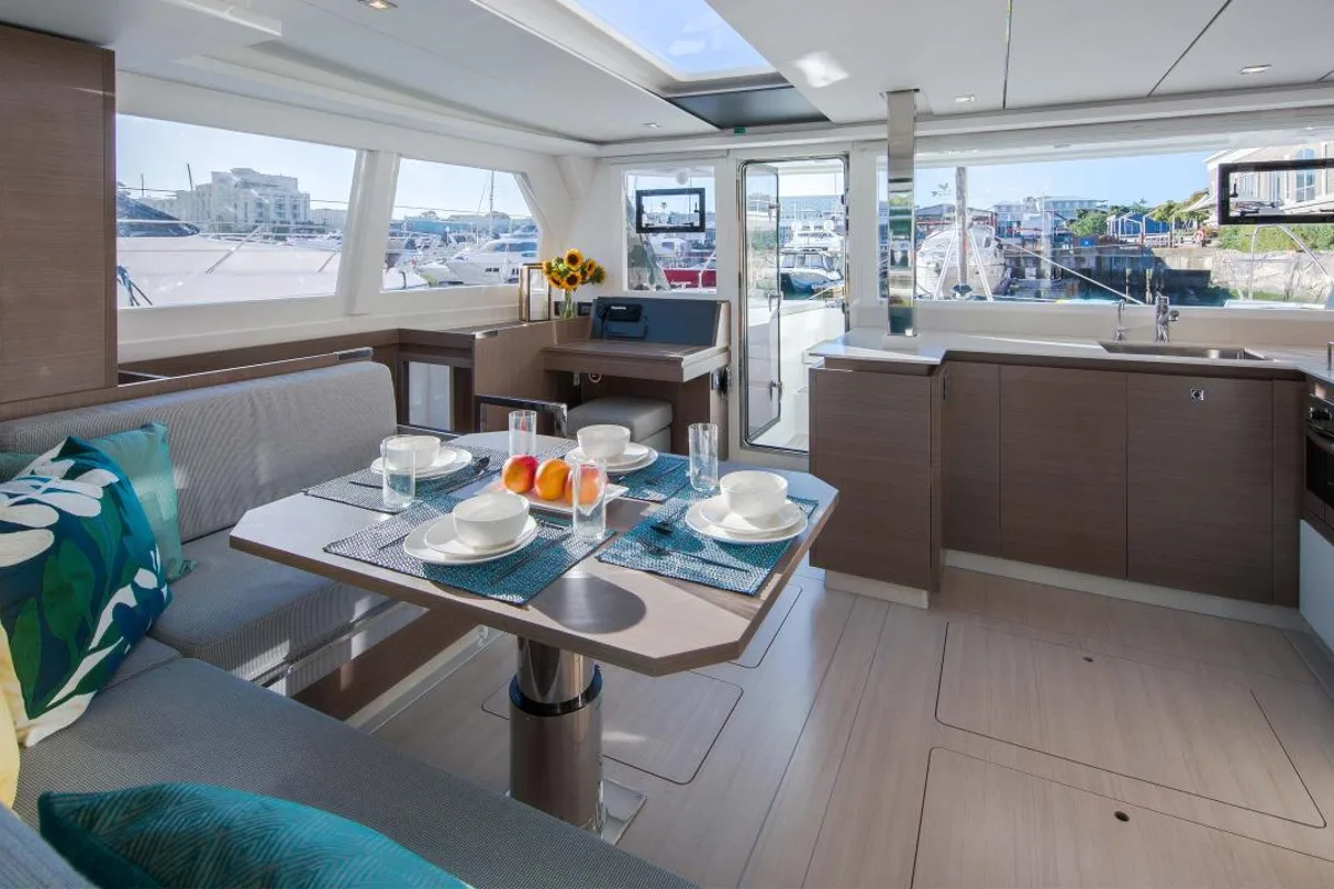 Salon of Moorings 4200/3 Club, a Leopard 42 catamaran at Road Town, British Virgin Islands