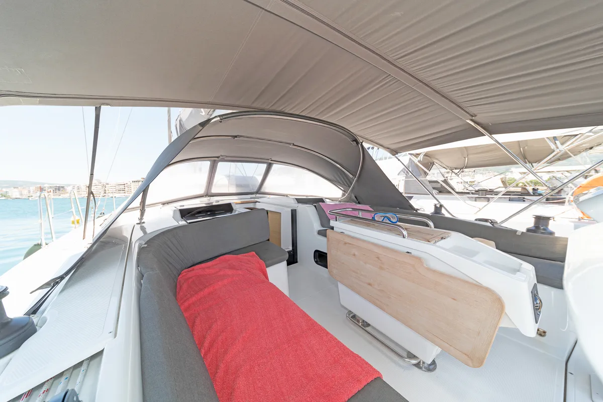 Deck of Triton, a Hanse 458 sailboat at Municipal Unit of Rhodes, Greece