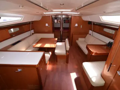 Salon of Captain John, a Beneteau Oceanis 54 sailboat at Athens, Greece