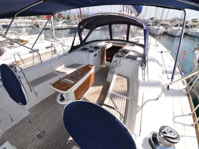 Deck of Captain John, a Beneteau Oceanis 54 sailboat at Athens, Greece