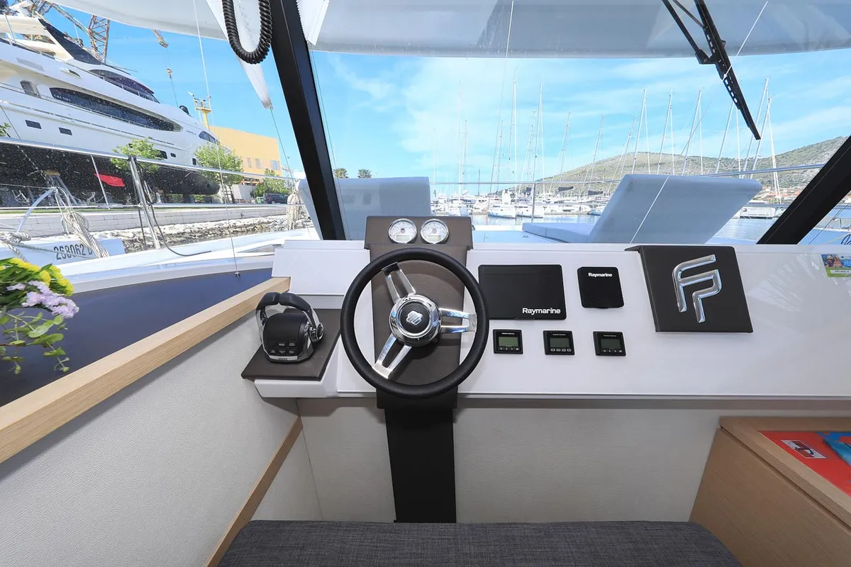 Cockpit of Marlie, a Fountaine Pajot MY 37 catamaran at Grad Trogir, Croatia