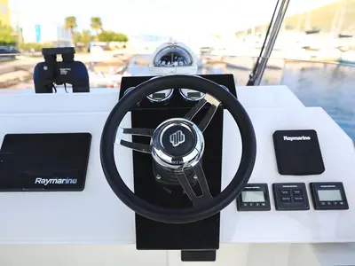 Cockpit of Marlie, a Fountaine Pajot MY 37 catamaran at Grad Trogir, Croatia