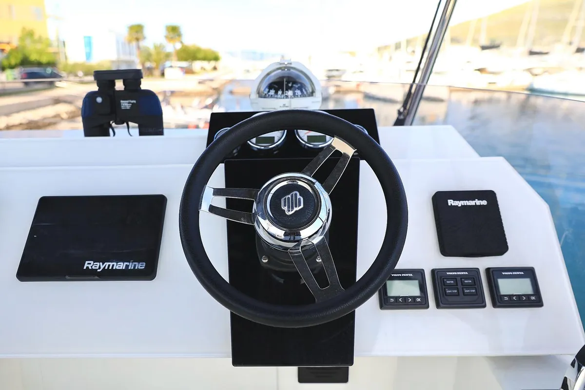 Cockpit of Marlie, a Fountaine Pajot MY 37 catamaran at Grad Trogir, Croatia