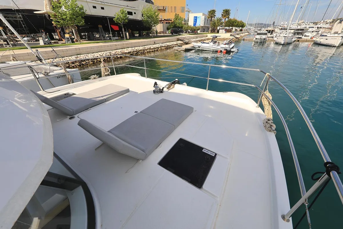 Deck of Marlie, a Fountaine Pajot MY 37 catamaran at Grad Trogir, Croatia
