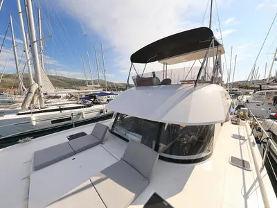 Deck of Marlie, a Fountaine Pajot MY 37 catamaran at Grad Trogir, Croatia
