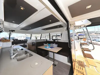 Salon of Marlie, a Fountaine Pajot MY 37 catamaran at Grad Trogir, Croatia