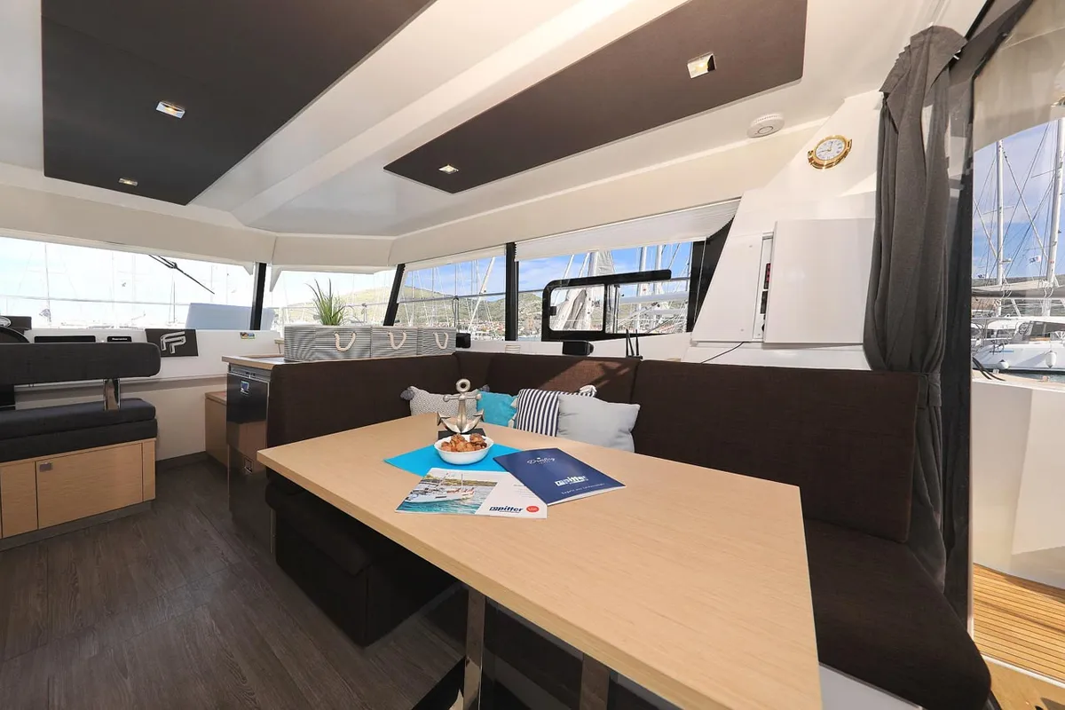 Salon of Marlie, a Fountaine Pajot MY 37 catamaran at Grad Trogir, Croatia